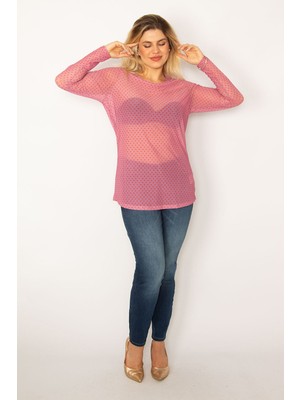 Şans Kadın Pembe Desenli Tül Bluz 65N34253