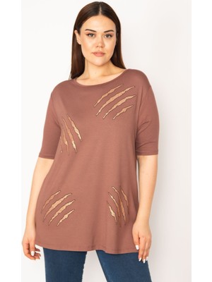 Şans KADIN SÜTLÜKAHVE TAŞ DETAYLI BLUZ