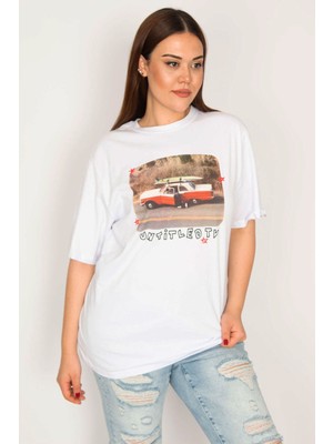 Kadın Beyaz Pamuklu Kumaş Dijital Baskılı Bluz 65N33276