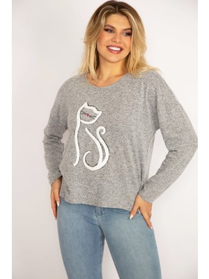 Kadın Gri Ön Nakışlı Bluz 65N34847