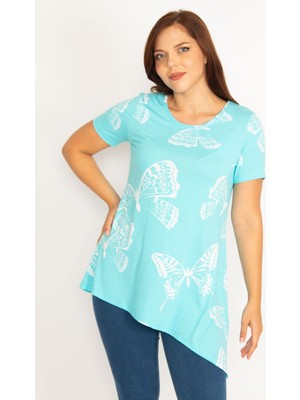 Kadın Mavi Kelebek Desenli Bluz 65N34775