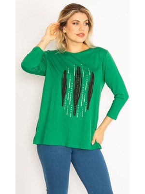 Kadın Siyah Taş ve Baskı Detaylı Bluz 65N34713