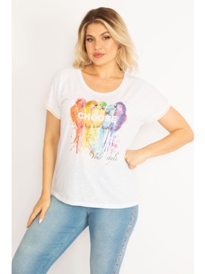 Kadın Beyaz Ön Baskılı Kolları Ribanalı Bluz 65N34715
