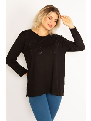 Şans Kadın Siyah Taş Detaylı Uzun Kollu Bluz 65N34632