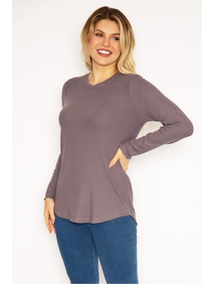 Şans Kadın Lila Likralı Kaşkorse Bluz 65N35177