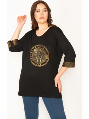 Şans Kadın Siyah Taş Detaylı Tunik 65N32428