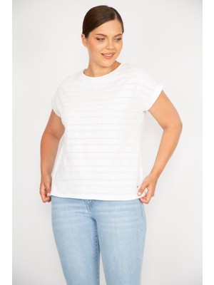 Şans Kadın Pembe Büyük Beden Pamuk Kumaş Kendinden Desenli Düşük Kol Bluz