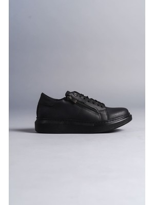 Erkek AYAKKABISLW155 Warrior Bağcıklı ve Fermuarlı Cilt Erkek Günlük Sneaker Ayakkabı St Siyah