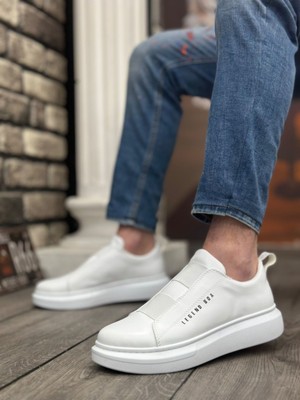 BA0307 Boa Kalın Yüksek Taban Çift Bant Beyaz Erkek Ayakkabı