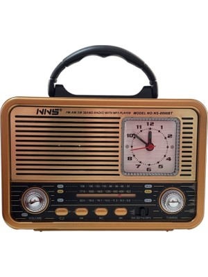 UltraTekno NS-8898BT Nostaljik Analog Saatli Fm Radyo Bluetooth Hoparlör USB Tf Aux Mp3 Çalar