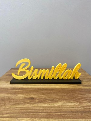 Bismillah Yazılı Dekoratif Masa Üstü Yazı | Altın Sarısı – 29 cm x 8 cm – Şık ve Anlamlı Tasarım