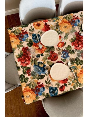 & Laurel Baskılı Yıkanabilir Masa Örtüsü Mutfak Bahçe Piknik Masa Örtüsü (140 x 140)