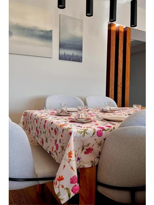& Laurel Baskılı Yıkanabilir Masa Örtüsü Mutfak Bahçe Piknik Masa Örtüsü Pembe Ağırlıklı Çiçek Desenli (140 x 200)