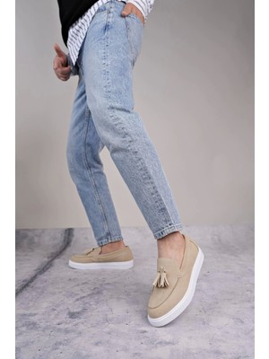 SLW153 Bloom Bağcıksız Püsküllü Süet Erkek Günlük Spor Klasik Ayakkabı Bt - Krem