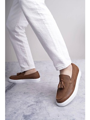 SLW153 Bloom Bağcıksız Püsküllü Cilt Erkek Günlük Spor Klasik Ayakkabı Bt - Taba