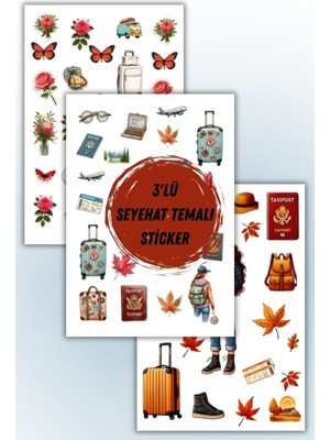 Birikiyedi Seyahat Temalı 3 Lü Set Sticker Planner Ajanda Bullet Journal Için Uygun Set