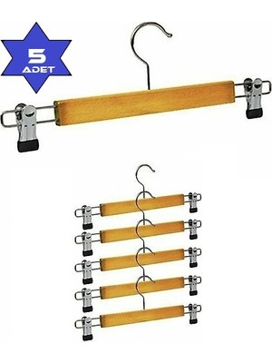 Ahşap Pantolon ve Etek Askısı Mandallı Klipsli Askı (5 Adet) (4767) - ARS8174-9352