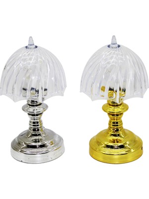 Pilli Mini Şemsiye Modeli LED Lamba Abajur Mika Kristal Başlık - Gold - Kr - ARS3839-6190