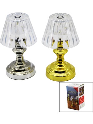 Pilli Mini Klasik Model LED Abajur Mika Kristal Başlık - Gold - Krom Ayak (4 - ARS5153-4483