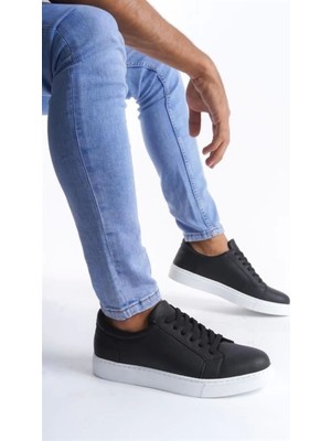 SLW165 Elite Bağcıklı Cilt Erkek Günlük Sneaker Ayakkabı Bt Siyah
