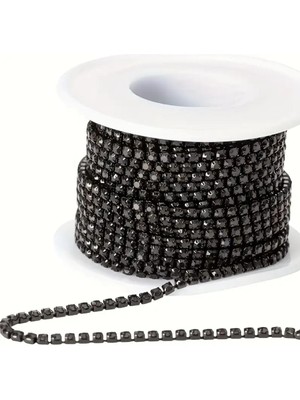 Yiğit Aksesuar 3 Mm (ss12) Siyah Kasa Siyah Taş Kristal Taşlı Şerit 2 Metre