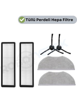 robotyedek Xiaomi S10T STFCR01SZ Uyumlu Yedek Tüllü Hepa Filtre Siyah Yan Fırça Mop-6 Parça
