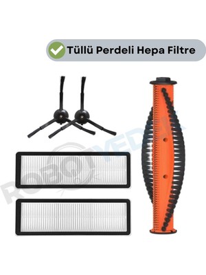 robotyedek Xiaomi S10T STFCR01SZ Uyumlu Yedek Ana Fırça Tüllü Hepa Filtre Siyah Yan Fırça -5 Parça