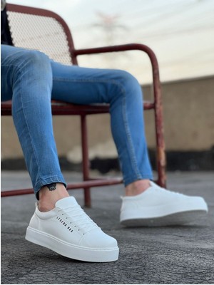 BA0104 Bağcıklı Beyaz Cilt Deri Spor Klasik Erkek Ayakkabı