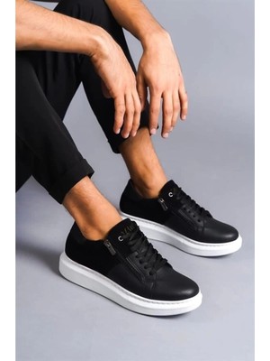 SLW155 Warrior Bağcıklı ve Fermuarlı Cilt Süet Erkek Günlük Sneaker Ayakkabı Bt Siyah