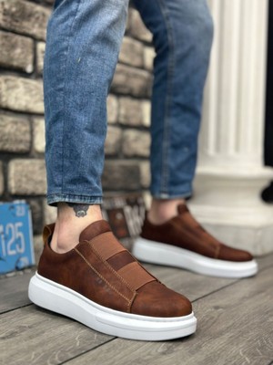 BA0307 Boa Kalın Yüksek Taban Çift Bant Taba Beyaz Erkek Ayakkabı