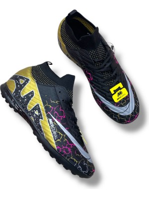 Mercurıal Çoraplı Halısaha Ayakkabı Siyah Altın Desenli