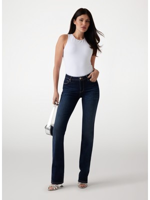 Guess Yüksek Bel Düz Paça Regular Fit Mavi Kadın Denim Pantolon Sexy Straıght Power - Eco Vıscose B