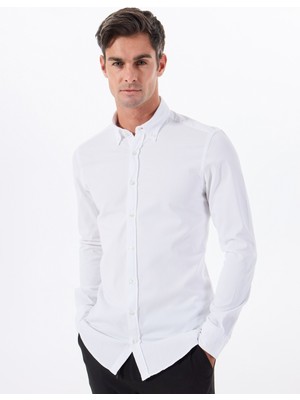 Altınyıldız Classics Slim Fit Düğmeli Yaka Beyaz Erkek Gömlek ACE020252222_BYZ