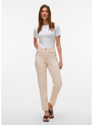 Vero Moda Yüksek Bel Düz Paça Mom Fit Ekru Kadın Denim Pantolon Vmtessa Hr Mom Jeans Ecru Ga