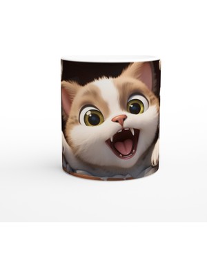 Wisdom Rain Tuğla Duvarı Yaran Oyuncu Kedi Temalı Baskılı Kupa Bardak