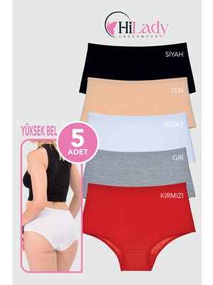 Kadın Külot 5'li Paket Yüksek Bel Külot Kırmızı Siyah Beyaz Ten Gri Yumuşak Esnek Kumaş