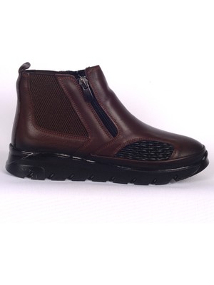 Bulldozer 240715 Çift Fermuarlı Lastik Boğazlı Ortapedik Iç Tabanlı Kahverengi Kadın Bot