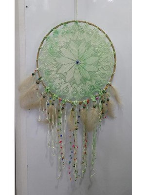 Es Dekor Dream Catcher Düş Kapanı El Yapım Balkon Aksesuar Bebek Süs Çap 32CM Dantel Tüylü Şaman 1 Adet
