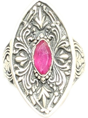 Nusret Takı 925 Ayar Gümüş Mekik Yakut Taşlı Yüzük