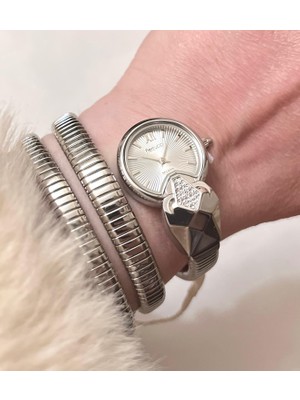 Ferrucci Yılan Sarmalı Çelik Kordon Kadın Kol Saati+Sürpriz Takı Hediye