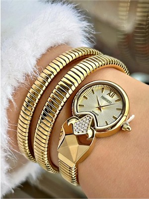 Ferrucci Yılan Sarmalı Çelik Kordon Kadın Kol Saati+Sürpriz Takı Hediye