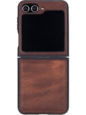  Galaxy Z Flip5 Uyumlu Deri Arka Kapak Antik Kahve