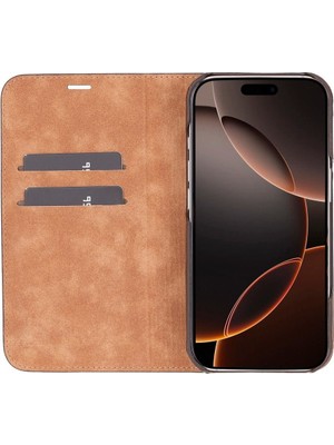 16 Pro Uyumlu, Hakiki Deri, El Yapımı, Cüzdanlı Kılıf, Antik Kahve