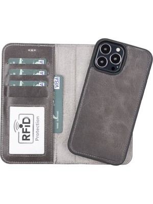 13 Pro Max Uyumlu Deri Cüzdanlı Kılıf Mwwn Tn1 Gri