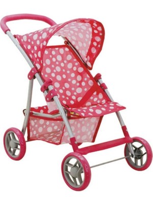 0664 Puantiye Desenli, 4 Tekerlekli ve Tenteli Oyuncak Puset