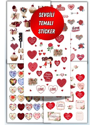 Birikiyedi Sevgil,aşk ,sevgililer Günü 5'li Sticker Seti Planner Ajanda Bullet Journal Için Uygun Set