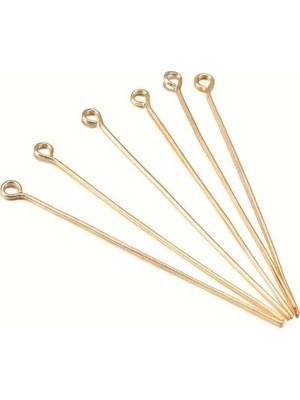 Yiğit Aksesuar 2,5 Cm 100 Adet Gold Renk Halkalı Takı Çivisi Küpe Kancası Çivisi