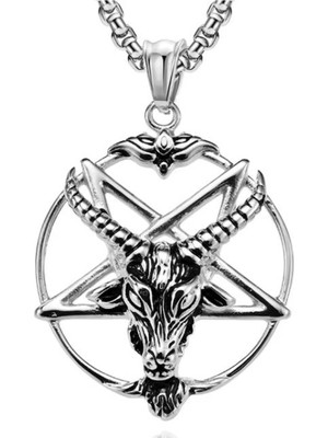 Voyageaccessory Paslanmaz Çelik Sabbatic Keçi Ritüel Lucifer Pentagram Kolye /goat Keçi Kolye / 65 cm Zincirli