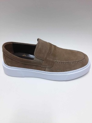 Ovatto  Deri Süet Vizon Rengi Loafer Casual Bağcıksız Hafif Beyaz Taban Yazlık Erkek Ayakkabı C-710389OVTTO