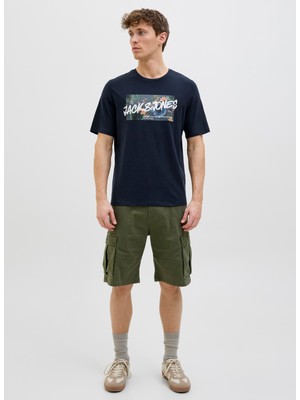 Jack & Jones Bisiklet Yaka Lacivert Erkek T-Shirt 12269324_JJHAWAII Shape Tee Ss Crew